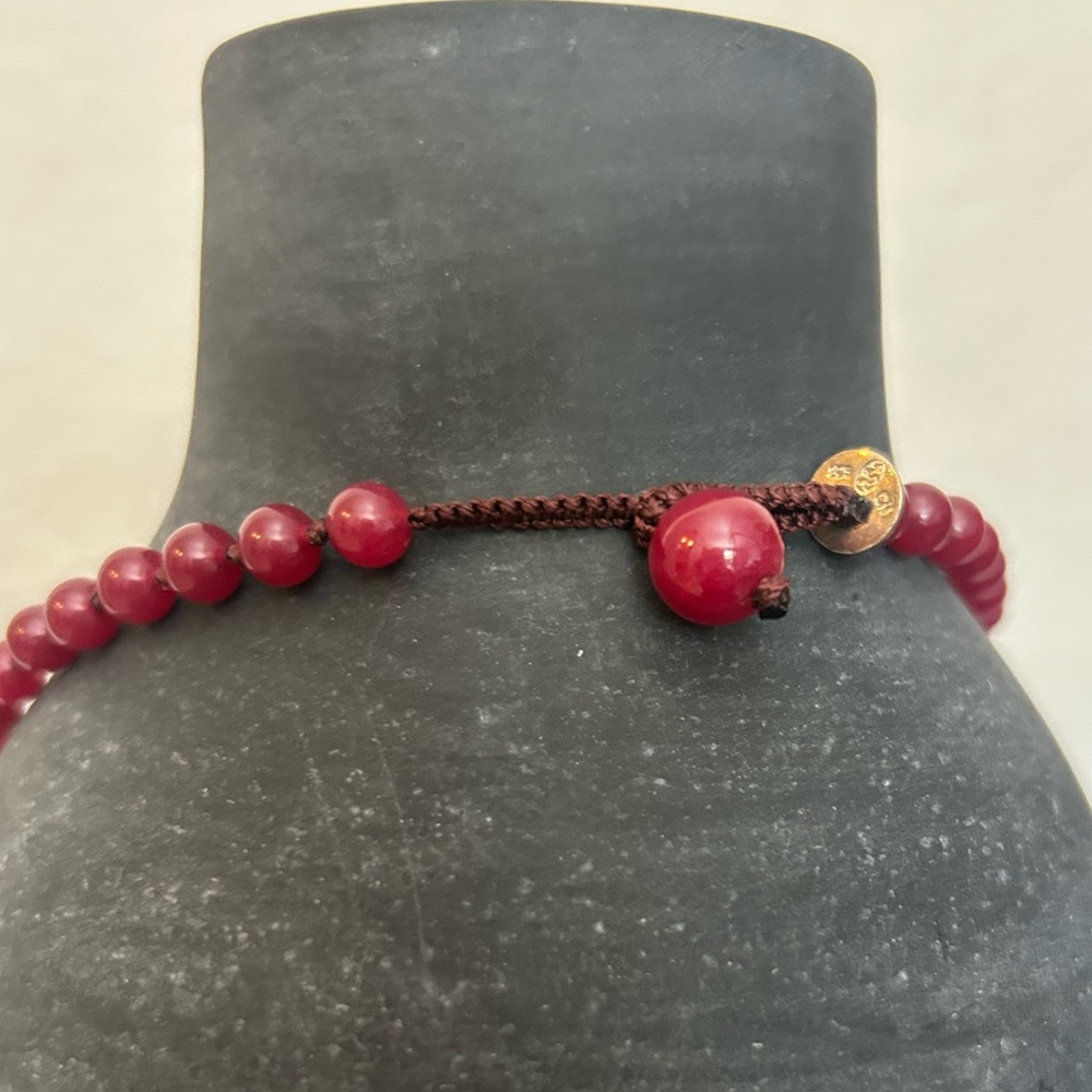 Red Jade Tear Drop Pendant Beaded Necklace 925 - Picture 6 of 9